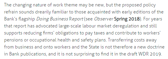 For years, the Doing Business report also penalized having labor regulations - something  @ituc has long highlighted. https://www.brettonwoodsproject.org/2018/07/pro-business-agenda-drives-world-banks-wdr-changing-nature-work/