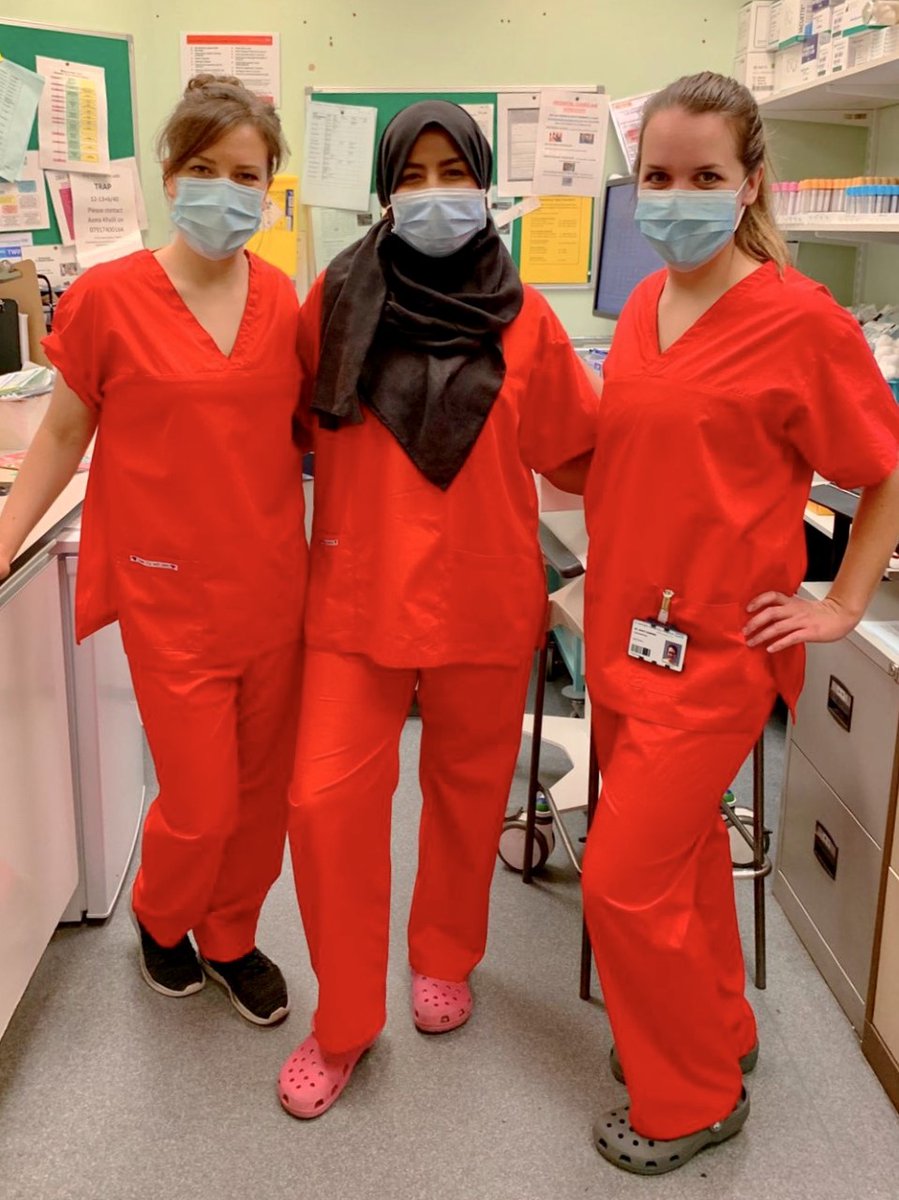 geshNHS's tweet photo. Our Fetal Medicine Unit team at St George's would like to say a big thank you to @yvenaz for their new made-to-measure scrubs.

Our sonographers (red) and doctors (pink) are delighted with them!

#ForTheLoveOfScrubs https://t.co/cMUOIyiyr9