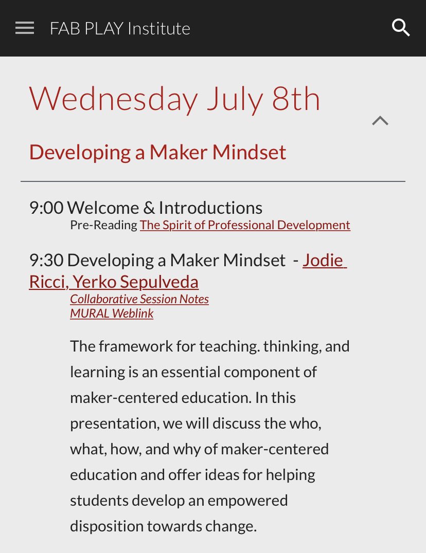 What does a maker mindset look like in action? How might we create opportunities to develop a greater sensitivity towards design? An exciting morning at our #FabPlayInstitute. What an honor to explore these ideas with the amazing @Jriccmusic. #TLMCC @AgencybyDesign @HawkenSchool