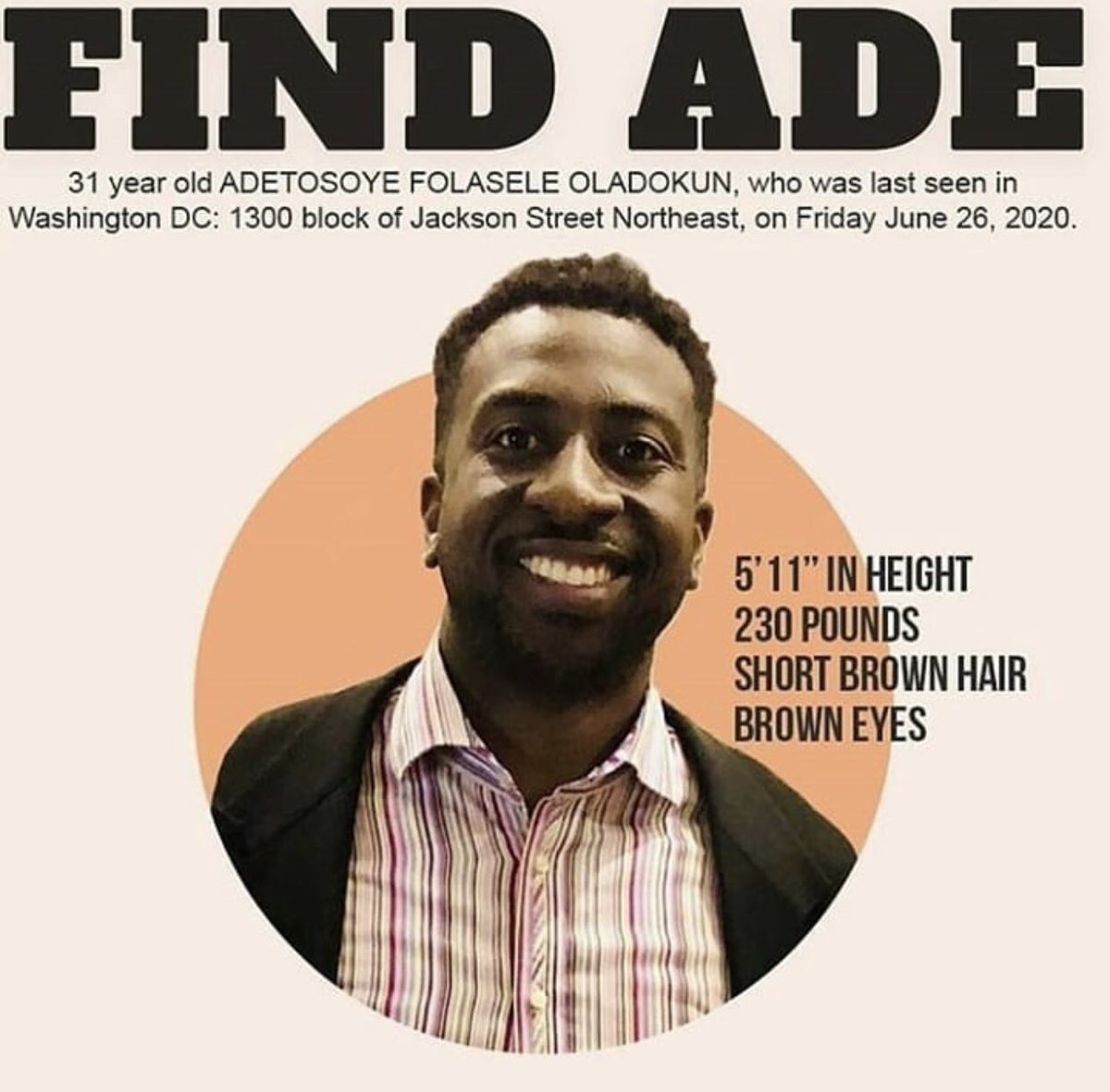 MsCrystalJordan's tweet photo. Hey #Rattlers and Friends of FAM one of our family members is missing. If you have any information on Ade, PLEASE contact his family and law enforcement. Last seen in Washington DC.  Please share and repost!!! 🐍🧡💚 #FindAde #FAMULY  @FAMU_1887 https://t.co/1KlFeGUcXJ