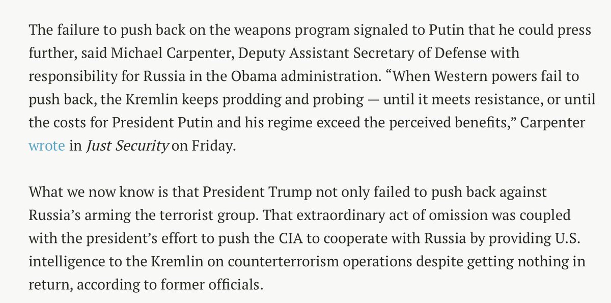 Trump didn't simply *not* defend American interests. He worked *harder* to help Russia get an edge over the United States when it came to killing U.S. troops.