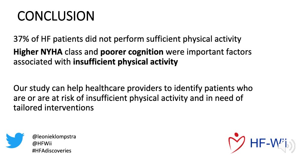 HF-Wii study (@hfwii) on Twitter photo Our study presented on #HFAdiscoveries in the Nursing Investigator Award 🏆
"Reduced physical activity in patients with #heartfailure"
Listen here: bit.ly/3gIhpZX
@Anna_Submitting <a href="/DrJaarsma/">Tiny Jaarsma</a> <a href="/josianeboyne/">josiane boyne</a> <a href="/m_piepoli/">Massimo Piepoli</a> <a href="/VelloneErcole/">Ercole Vellone, PhD, RN, FAAN, FESC</a> <a href="/Oronchi83/">Oronzo</a> #cardiotwitter #acnap Our study presented on #HFAdiscoveries in the Nursing Investigator Award 🏆
"Reduced physical activity in patients with #heartfailure"
Listen here: bit.ly/3gIhpZX
@Anna_Submitting <a href="/DrJaarsma/">Tiny Jaarsma</a> <a href="/josianeboyne/">josiane boyne</a> <a href="/m_piepoli/">Massimo Piepoli</a> <a href="/VelloneErcole/">Ercole Vellone, PhD, RN, FAAN, FESC</a> <a href="/Oronchi83/">Oronzo</a> #cardiotwitter #acnap