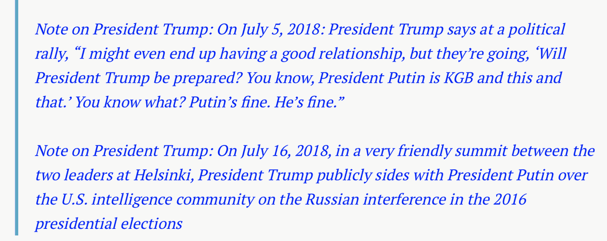 July 5, 2018: "Putin is KGB, this and that...You know what? Putin's fine. He's fine."July 16, 2018: Trump meets Putin in Helsinki and takes his side publicly against the United States of America.