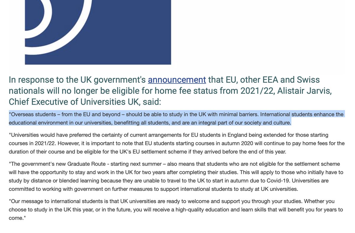 5. UUK  @UUKIntl right to note in response that "overseas students – from EU and beyond – should be able to study in UK w/ minimal barriers". Int'l students enhance educational and cultural capital of our Universities. UK shoots itself in the foot. @AlistairJarvis  @viviennestern