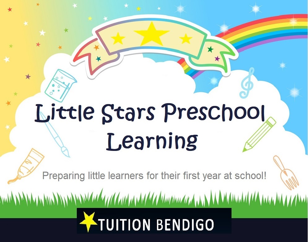 Little Stars Preschool Learning – Ages 3 to 4. Assisting little learners in the basics of counting, numbers, letters, colours, and focus. As little as 30 minutes each week sees educational gains! For more information visit: tuitionbendigo.com/online.html