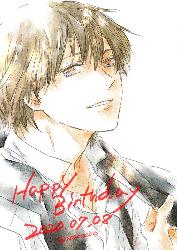 1boy male focus solo happy birthday dated shirt blue eyes  illustration images