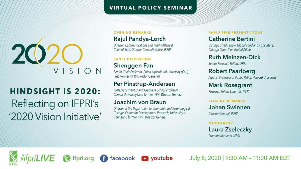  #HappeningNow:  #IFPRIPolicySeminar on  @IFPRI’s 2020 Vision #ifpriLIVE http://bit.ly/IFPRI2020Vision  http://bit.ly/IFPRILiveFBGroup /  http://bit.ly/ifpriFB  http://bit.ly/ifpriYT   #foodsecurity  #hunger  #nutrition  #malnutrition  #poverty  #health  #sdgs  @ulbbonn  @Harvard