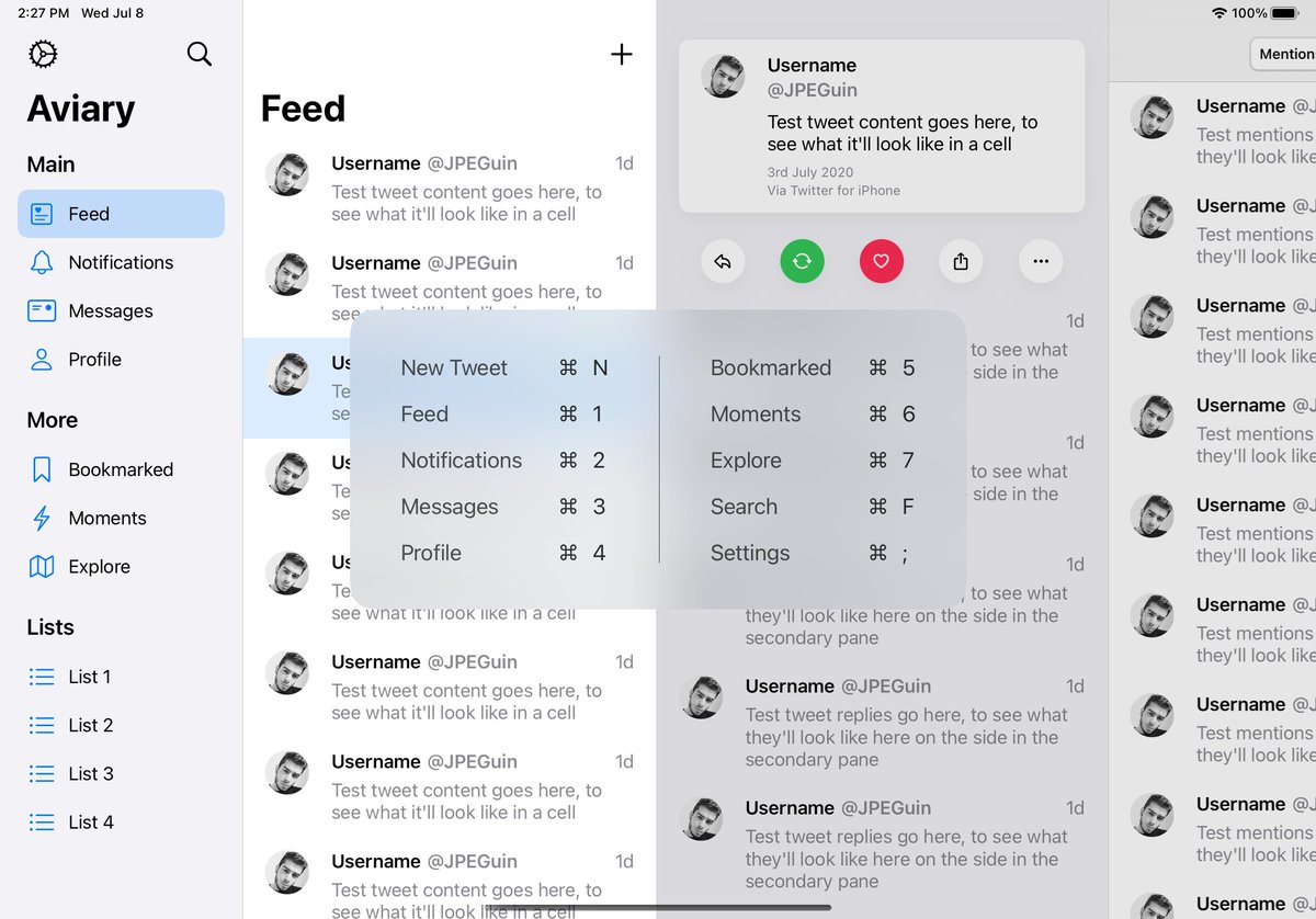Keyboard shortcuts for my new Twitter app are being worked on. More will be added, but this should give an indication of what& #39;s to come.