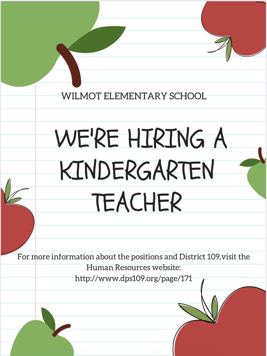 Wilmot Elementary School is looking for a new Kindergarten teacher. Come join our incredible team.

#engage109 @DaleFisherEdD #wilmot109
