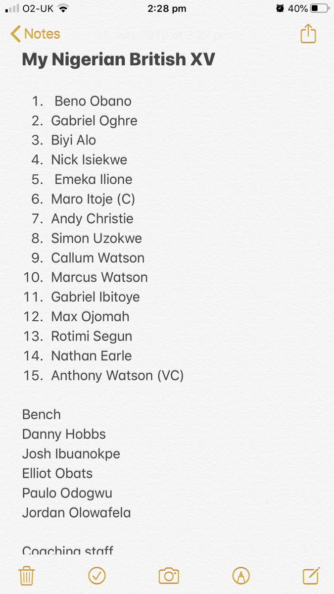 maroitoje's tweet photo. It’s been a tough and rigorous process but I have come down to my final Nigerian British XV of current players. A good blend of experience and youth. Congratulations to all those selected. 🇳🇬🇬🇧 https://t.co/VBZ2QHzl3h