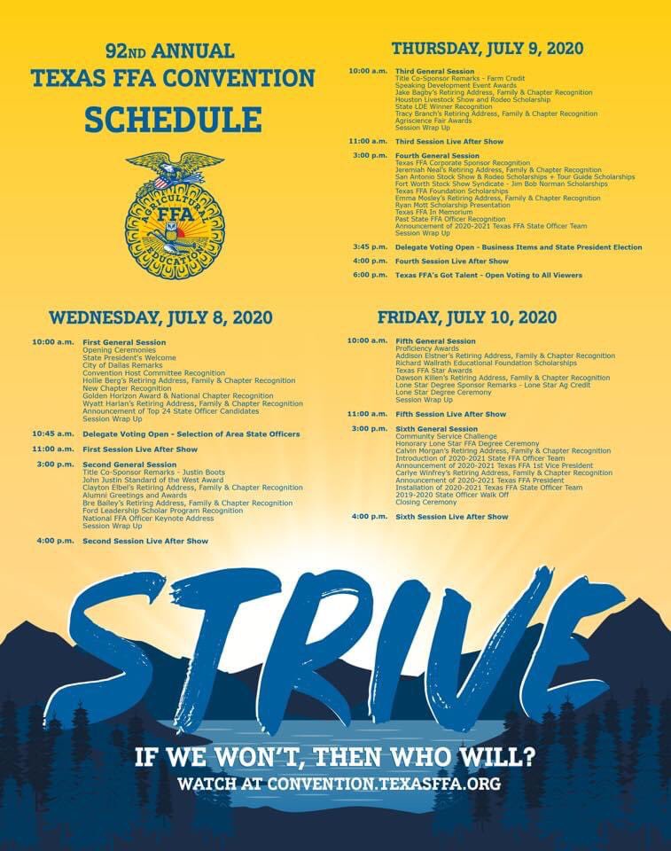 TX_FFA_Fdn's tweet photo. Texas has three vital, and renewable, resources:  youth, agriculture, and leadership.  As your schedule permits, we hope you will check it out.  https://t.co/9zj6XwQBzp

It will provide hope, inspiration and encouragement for the future of our state and country. https://t.co/UuAXMHGROe