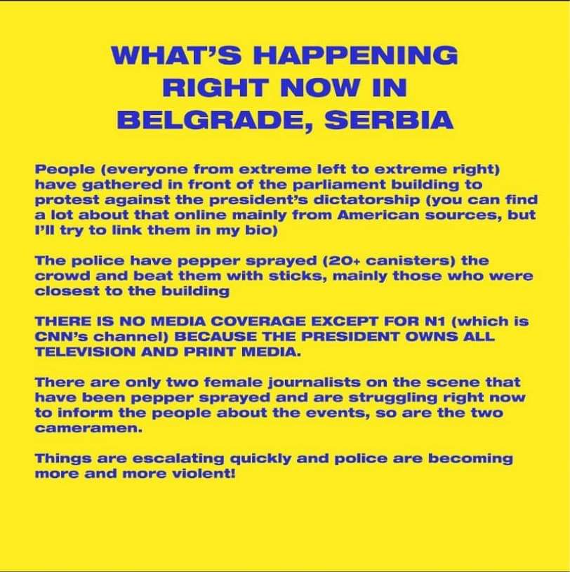 petar_gnip's tweet photo. I am the most politically innactive person in the world, but the situation in Serbia is getting ridiculous.
Police brutality, dictatorial politics and politaclly controlled media is only scratching the surface.
#protests #Belgrade https://t.co/0UAaddTpnM