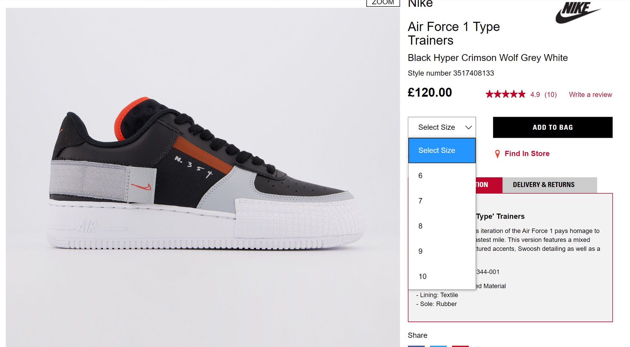 air force 1 type trainers black hyper crimson wolf grey white