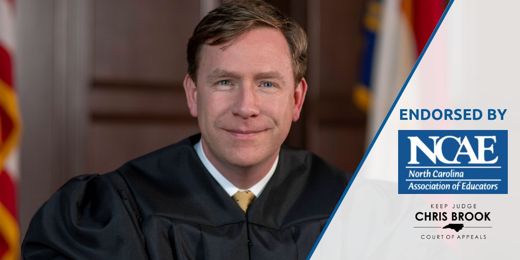 JudgeChrisBrook's tweet photo. I'm honored to have the endorsement of @ncae. My Mom recently retired after 3 decades as a NC public school teacher and was still substitute teaching with frequency before the pandemic. I can't overstate the positive impact public education has had upon my family and me. https://t.co/tt91k15NAc