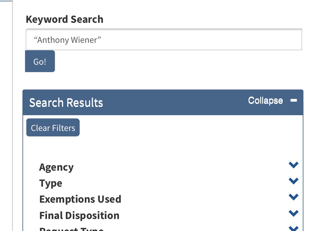 2/ OHHH SNAP FOIA search of “Anthony Wiener”APPEARS TO HAVE MAXED OUT FOIA SEARCH AT 2000Get the Shovels out! @Beer_Parade  @mwam1993  @LisaMei62  @Mareq16  @SnarkishDanno  @TicksOpinion  @ProfMJCleveland  @love4thegameAK  @hgraceq  @QAnonNotables  @8Notables  @DamonRiddle3
