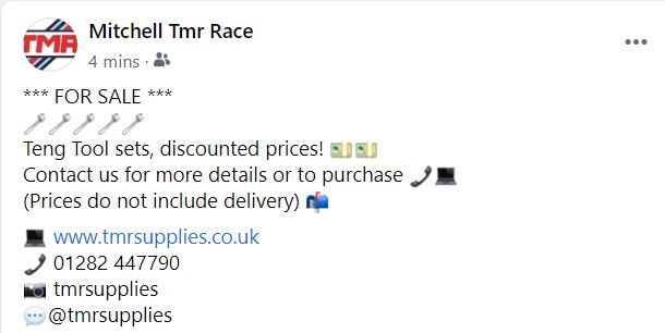 TMRsupplies's tweet photo. Head over to our Facebook page to see our Teng Tool sale items #tmrsupplies #saleitems #motorsport #brisca https://t.co/rLf5ZtLHSc