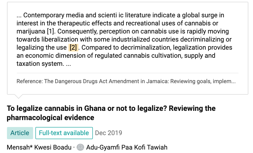 Life of a drug policy scholar (my version): To find your paper cited related to interesting and personal causes (I studied in Ghana, where cannabis was often seen as a cause of homicide and homosexuality) -- and to find the citation of your work is so vague as to be meaningless.