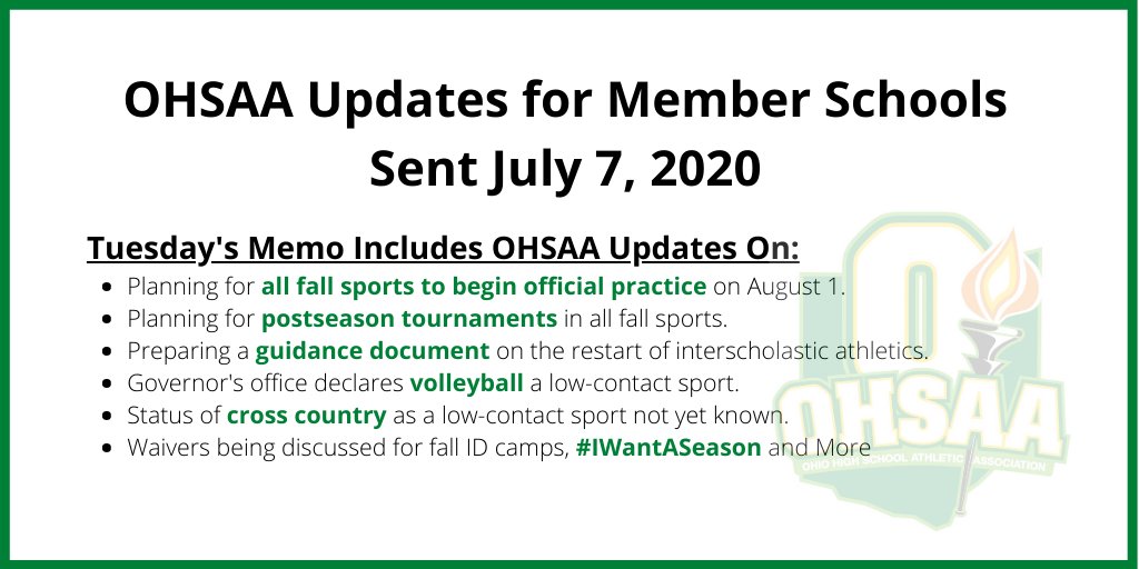 #OHSAA UPDATES: Member schools received this memo Tuesday evening with updates on many topics: ohsaaweb.blob.core.windows.net/files/Bulletin…