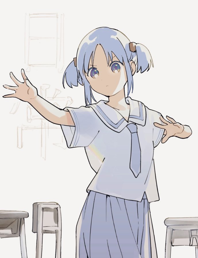 1girl tokisadame school uniform solo school uniform twintails blue hair skirt  illustration images