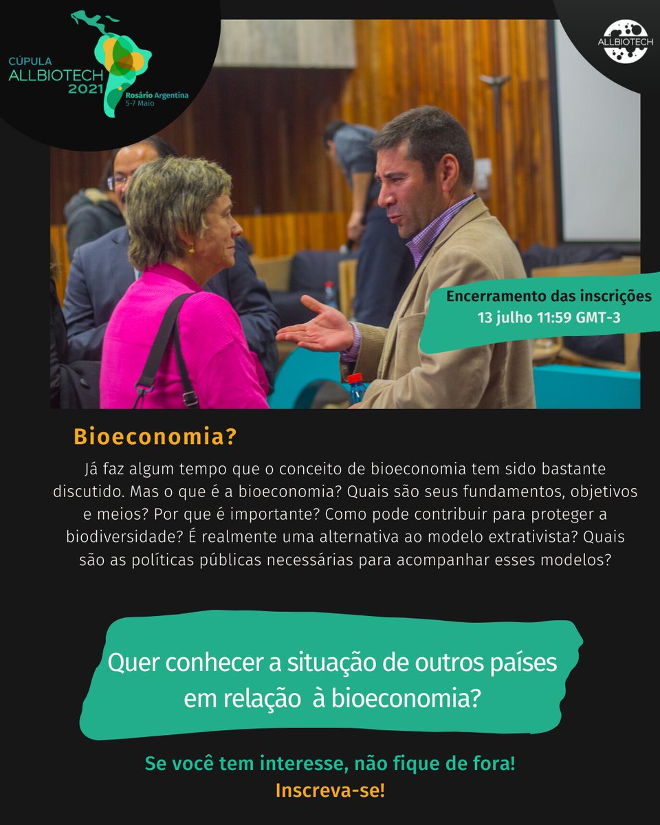Você é apaixonado pela # bioeconomia? Inscreva-se na Cúpula #ALLBIOTECH para se reunir e discutir em profundidade com especialistas sobre o assunto!

Lembre-se de que as inscrições são encerradas em 13 de julho às 11:59 GMT-3
📍 Ligações e bases em allbiotech.org