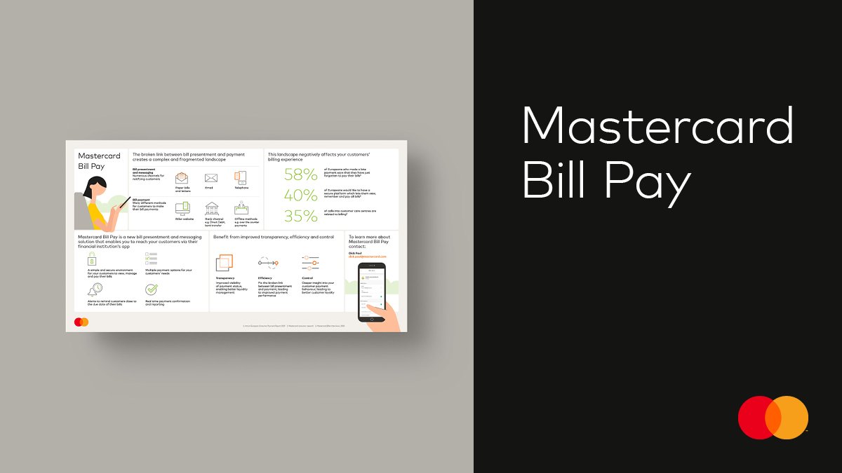 Vocalink's tweet photo. Viewing and paying bills is highly complex process and fragmented for businesses and customers. Here at Mastercard, we are optimising the bill payment experience by connecting bill presentment and payment process together. https://t.co/5zm3lQPSGq #billpay #frictionlessfuture https://t.co/lxCB08u6qK