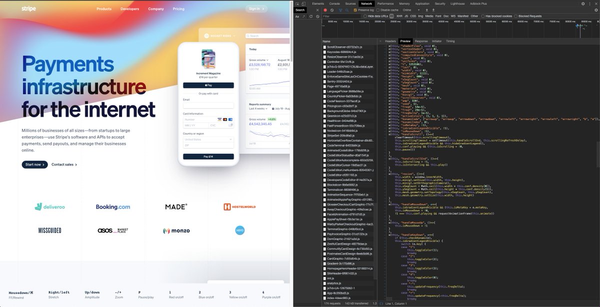 1ICHIR0's tweet photo. slow clap 👏 @stripe 👏 devs, love the konami code easter egg on the homepage that lets you play with the gradient - the payment stuff is also cool 😉💸 https://t.co/8BacJZntH8