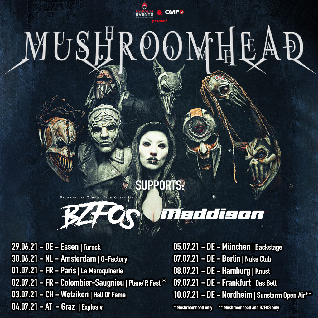 Maddisonband's tweet photo. Unfortunately, due to the global pandemic, our support shows with Mushroomhead had to be postponed until next Summer. Here's the updated dates and info! We hope to see all of our lovely European fans next year! https://t.co/hpG0xA0NHK