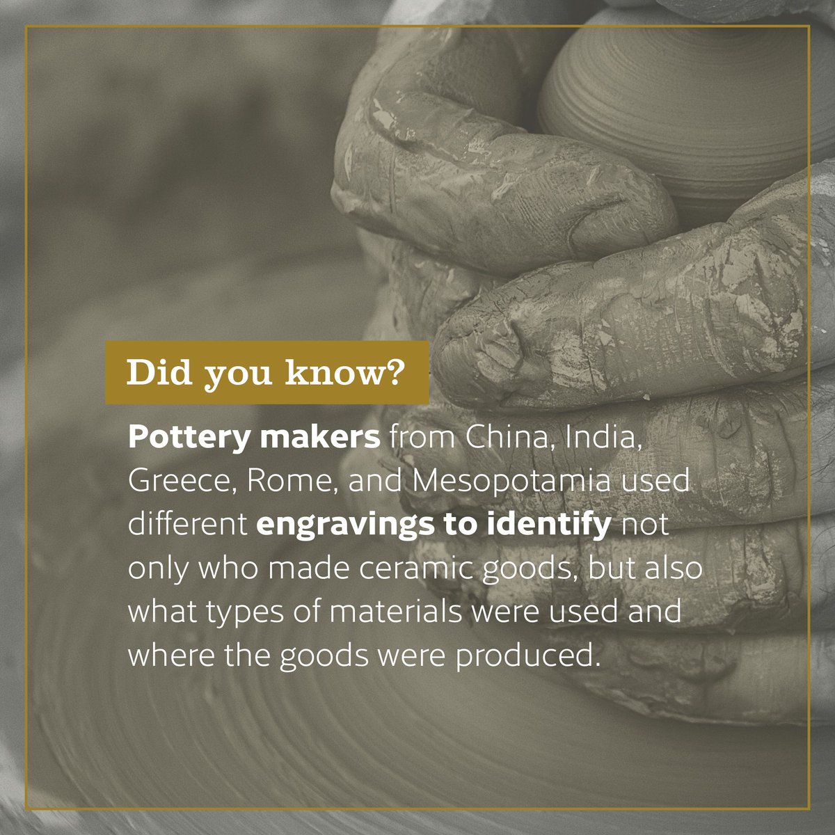handwellco's tweet photo. Did You Know? Pottery makers from China, India, Greece, Rome, and Mesopotamia used different engravings to identify not only who made ceramic goods, but also what types of materials were used and where the goods were produced.

#branding #didyouknow #designhistory #logodesign https://t.co/9RkIa4rt3b