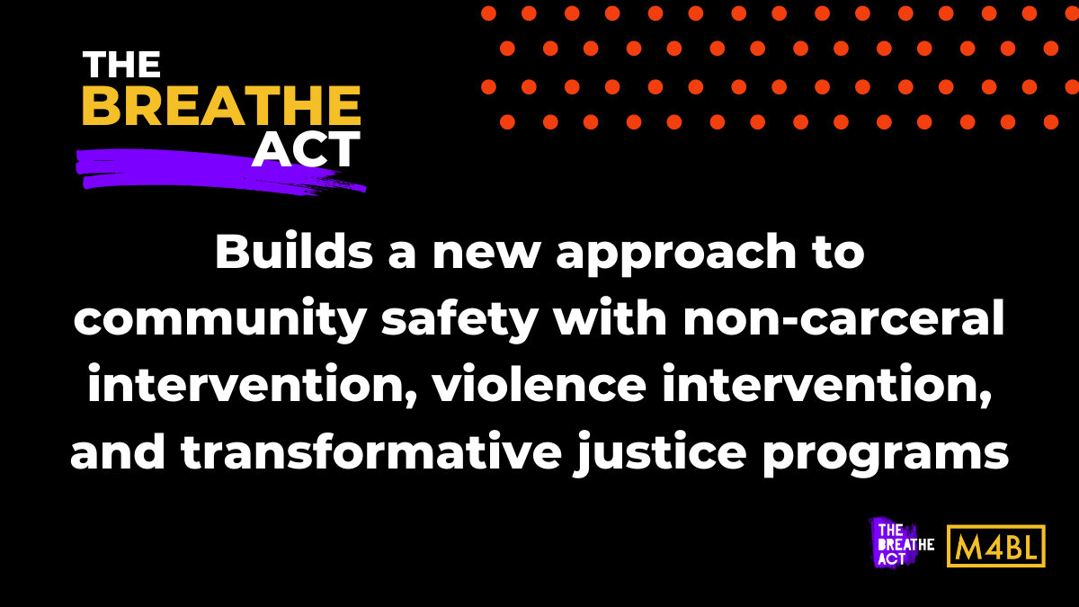 The BREATHE Act provides federal funding for non-punitive, public safety–focused interventions that protect Black peoples' lives—especially Black trans people, Black women, and Black mothers.5/8