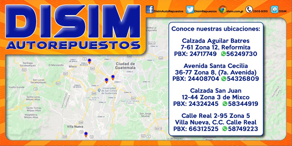 disimsa's tweet photo. Estamos para servirte en cualquiera de nuestras tiendas.
Actualmente estamos cerrando a las 3 de la tarde.
#autorepuestosguatemala #repuestosgt https://t.co/ElC5ztNcs3