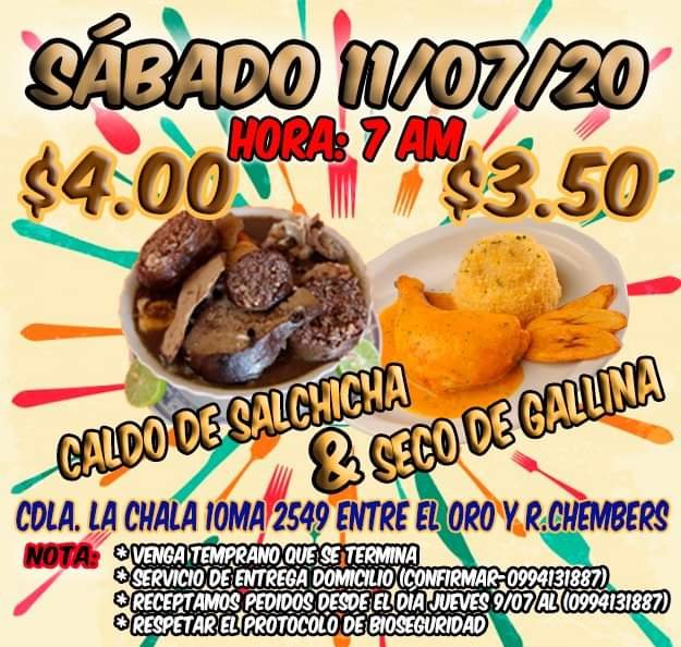 alexberpis's tweet photo. Este día sábado 11 de Julio Volvemos con la venta del Mejor #CaldoDeSalchicha &amp; #SecoDeGallina del Mundo...!!!
Acá donde usted ya sabe... Cdla.LaChala Calle10ma 2549 Entre El Oro y Robles Chembers...!!!
Los Esperamos https://t.co/SveIiSUz82