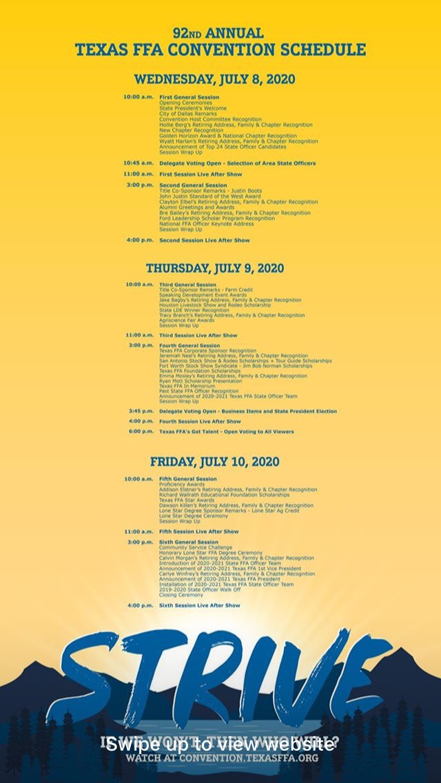 The first ever virtual Texas FFA State Convention starts today at 10am! Watch the convention here: convention.texasffa.org