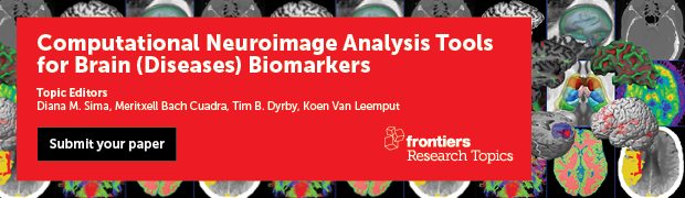 FrontNeurosci's tweet photo. Check out this interesting Research Topic on "Computational #Neuroimage Analysis Tools for #BrainDiseases Biomarkers" by our Topic Editors @Tim_Dyrby, @LeemputKoen, @MeriBach, Dr. Sima @icometrix @TRABIT_ITN.

Submissions are open! Contribute here: https://t.co/zykRl7e75X https://t.co/b0iOznGklF