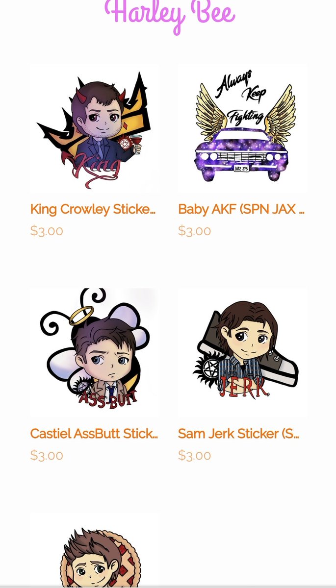 HarleyBee434's tweet photo. Just a reminder that the stickers are still up on my shop! 

They're $3.00 each 

Please share/retweet to spread the word! 

#supernatural #SPN #SPNFamily #spnfanart #fanart #spnstickers #samwinchester #deanwinchester #castiel #baby #67impala #AKF #crowley #alwayskeepfighting https://t.co/GRNzur5KTr