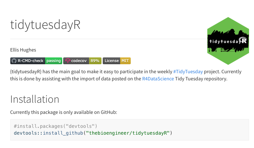 {tidytuesdayR} by  @ellis_hughes has made it much easieR to get started w/  #TidyTuesdayThe core functions:tt_datasets(year) - this returns the available datasets!tt_load() - this downloads the data & readme into memory https://thebioengineer.github.io/tidytuesdayR/  https://cran.r-project.org/web/packages/tidytuesdayR/tidytuesdayR.pdf