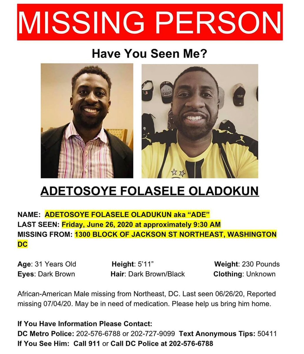 Wandajay504's tweet photo. Missing person, please share! @PoPville @DMVBlackLives @Blcktweet  #dmvrattlers #findade #famualum #MissingPerson #DCprotests  #DMV https://t.co/NE08Iwdv08