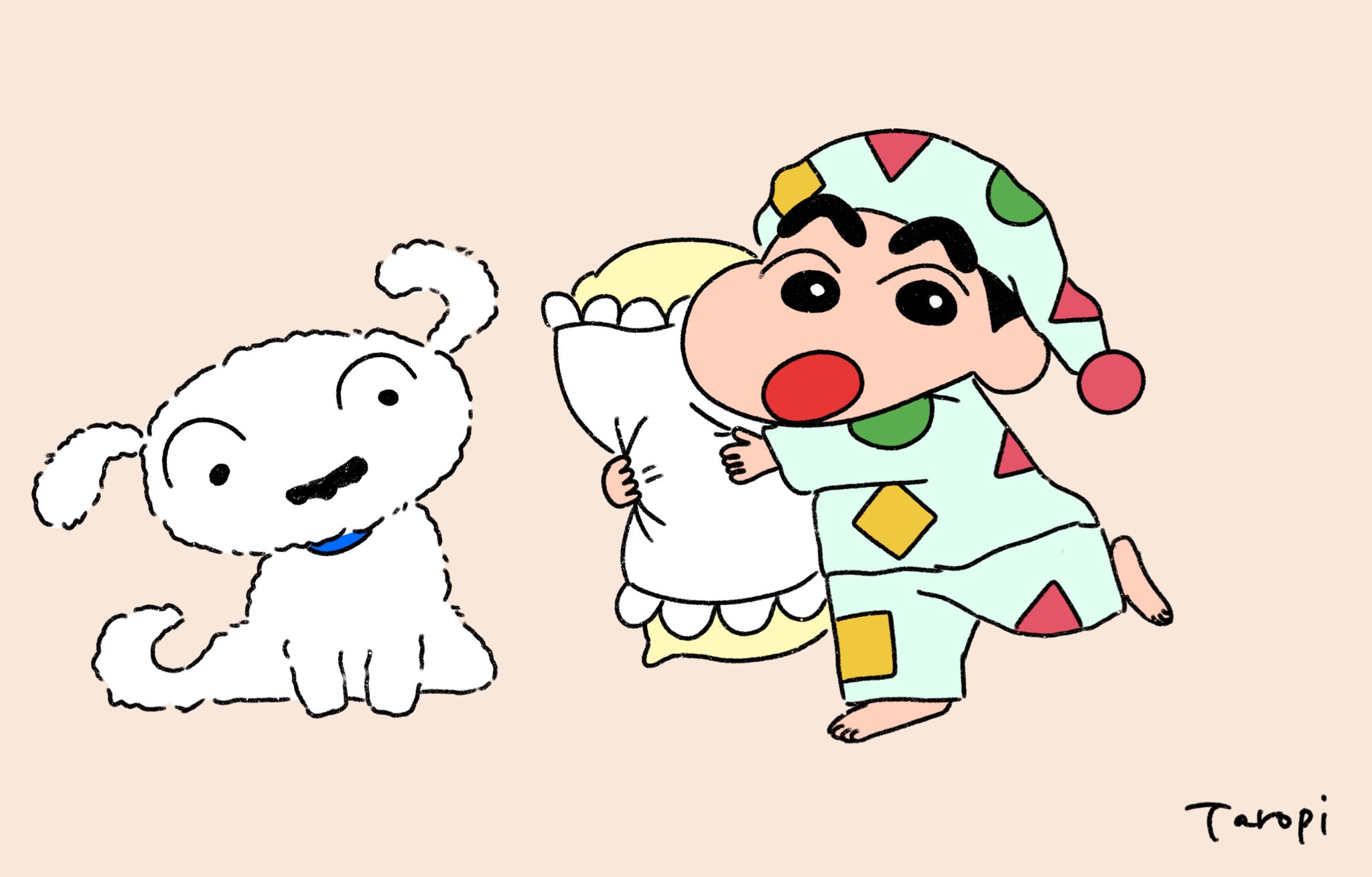 Taropi クレヨンしんちゃんの色使いが大好きです 色とかデザインとか 色数はそんなに多くないのにすごく可愛くて このパジャマとか最高 シロとぶりぶりざえもんも好きです 映画はいつから始まるのかな 観に行きたいな イラスト