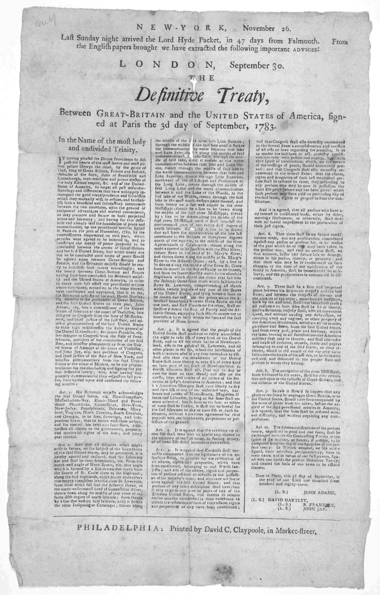 38/70On Sep 3, 1783, the war ended and the US became a free country per the 15th Treaty of Paris. After the war, Duer entered the speculation business and made a lot of money, much of it manipulating the market. His unscrupulous means would return to haunt him years later.