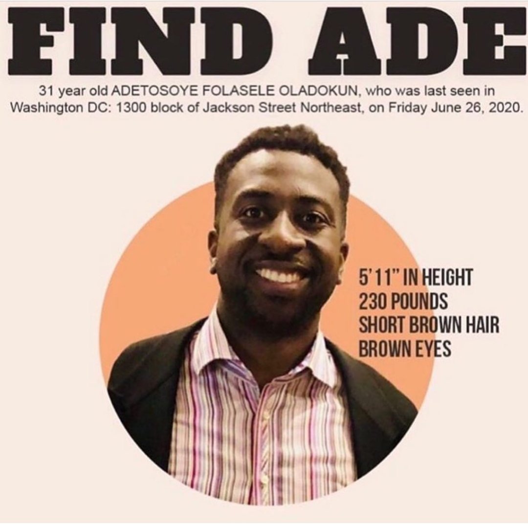 Wandajay504's tweet photo. Missing person, please share! @PoPville @DMVBlackLives @Blcktweet  #dmvrattlers #findade #famualum #MissingPerson #DCprotests  #DMV https://t.co/NE08Iwdv08