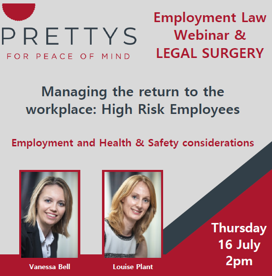 Join us for our next Employment Law #webinar and Legal Surgery on Thursday 16 July at 2pm, 30 minutes will be dedicated to answering any questions our viewers would like answered in relation to health and safety or employment law. Click here to register prettyssolicitors.clickmeeting.com/managing-the-r…
