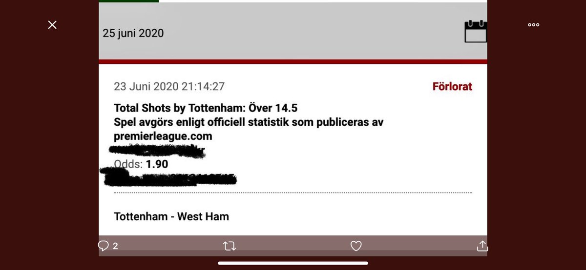 ReiblingChris's tweet photo. @bachalsta Samma sak hände mig för ett par veckor sedan.Jag spelade på över 14.5 avslut för Tottenham mot West ham. Unibet ska rätta spelet enligt https://t.co/RVSiqHdsPb officiella statistik. Det blev 15 avslut enligt denna. Unibet vägrar ändå ändra spelet. 😕 https://t.co/isLS5FeUsQ