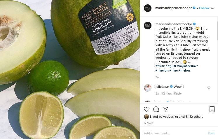 FreshFromMack's tweet image. So much love for the Limelon at @marksandspencer! Really looking forward to the return of the sunny weather to provide the perfect conditions to enjoy its punchy flavour. Innovative and exciting - congrats to our melon team for bringing this to market! instagram.com/p/CB0fvY0hkDZ/…