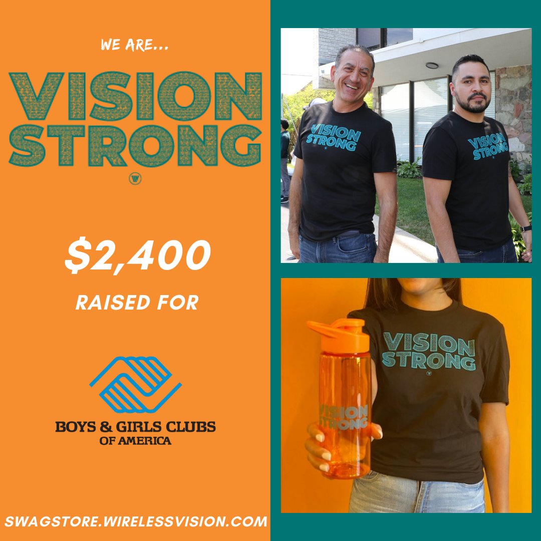 WirelessVision's tweet photo. Thank you to all of those who supported our #VisionStrong campaign! WV as a whole has raised $2,400 to the Boys & Girls Club of America through our Vision Strong Swag. 🧡 #WVGYB https://t.co/62IFILpTe7