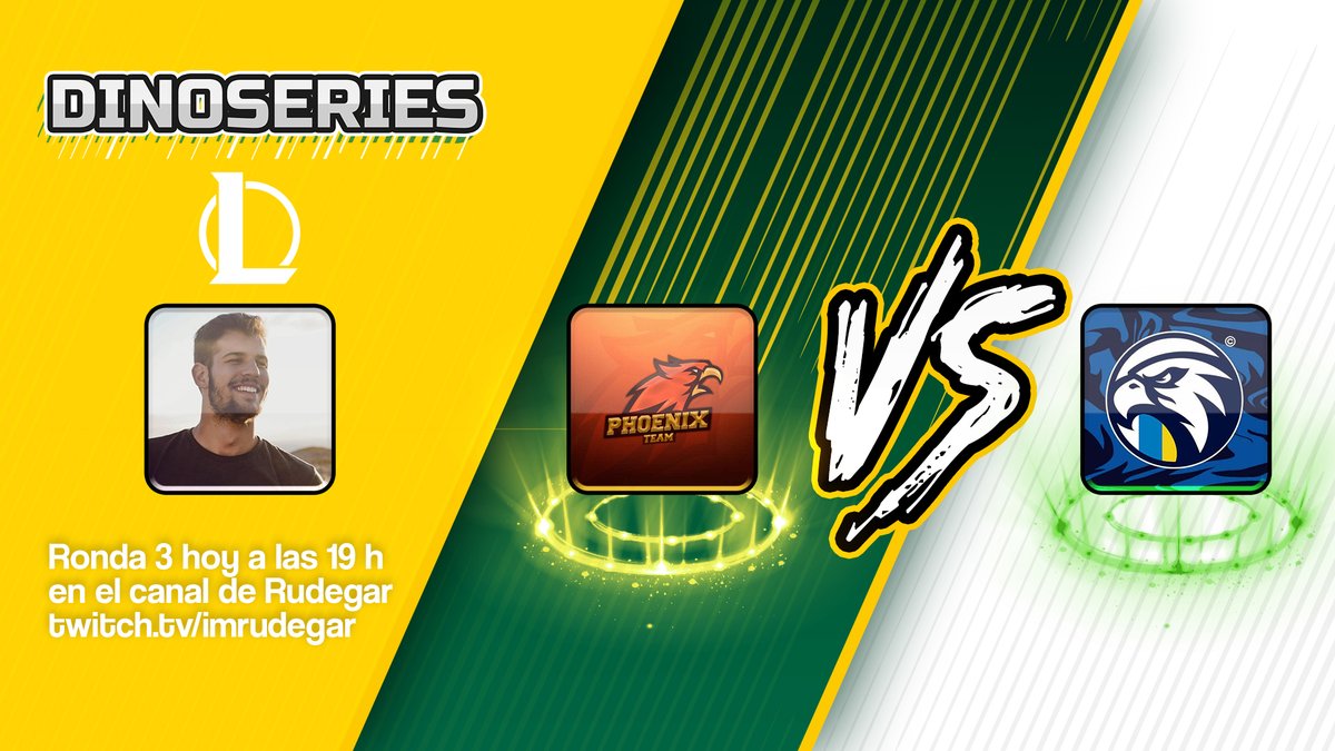 Esta tarde no te pierdas el enfrentamiento de la ronda 3 de las DinoSeries de League of Legends 👏 #LigaCanariaHD @ImRudegar 

#PhoenixTeam VS <a href="/BlueEaglesEC/">Blue Eagles EC</a> 

A las 19 horas en twitch.tv/imrudegar 💻
