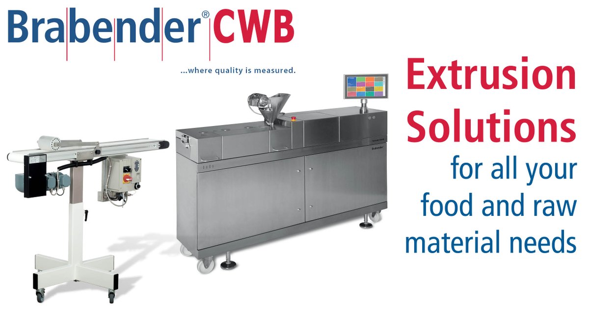 CWBrabender's tweet photo. C.W. Brabender extruders enable you to model food production processes on a laboratory scale. Set loose your ability to create new snacks, cereals, pastas, texturized protein, meat analogues, and even pet and fish feed! https://t.co/wmj23T2tDV https://t.co/8NGsF0MtJy