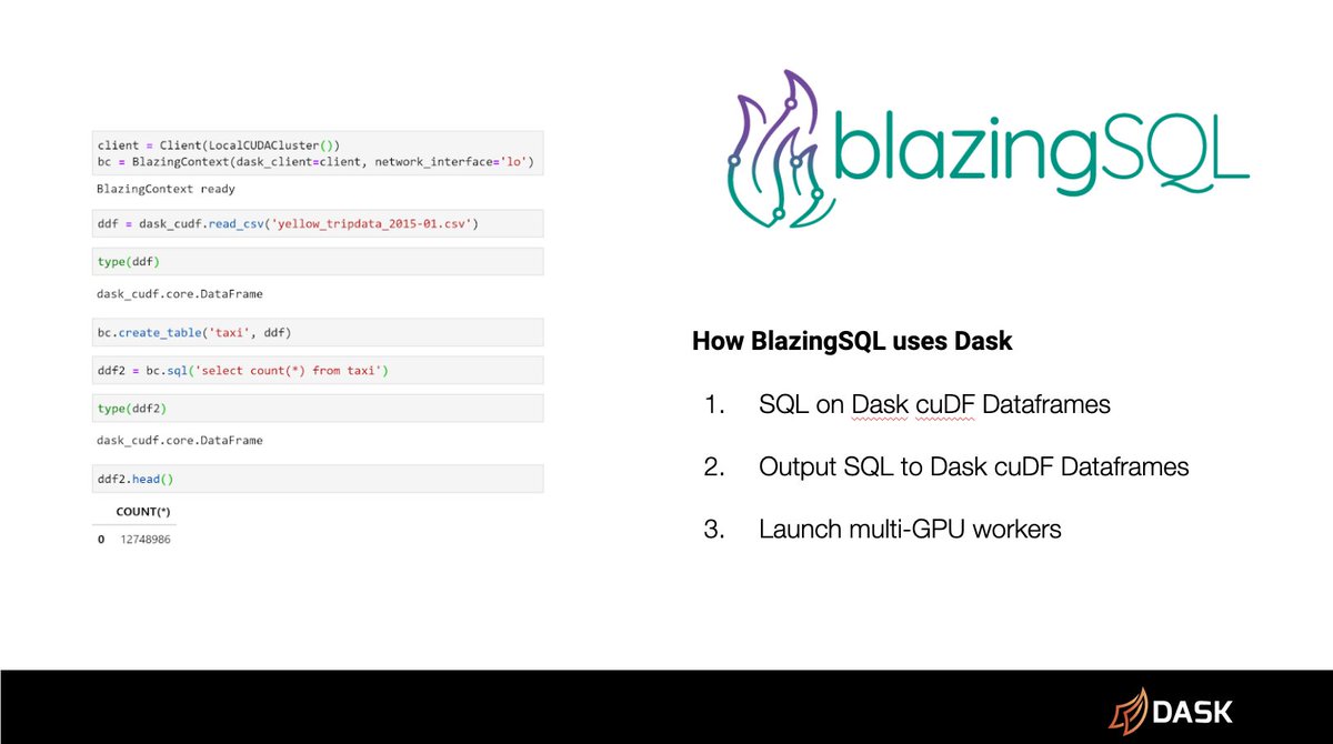 Slide showing BlazingSQL code example