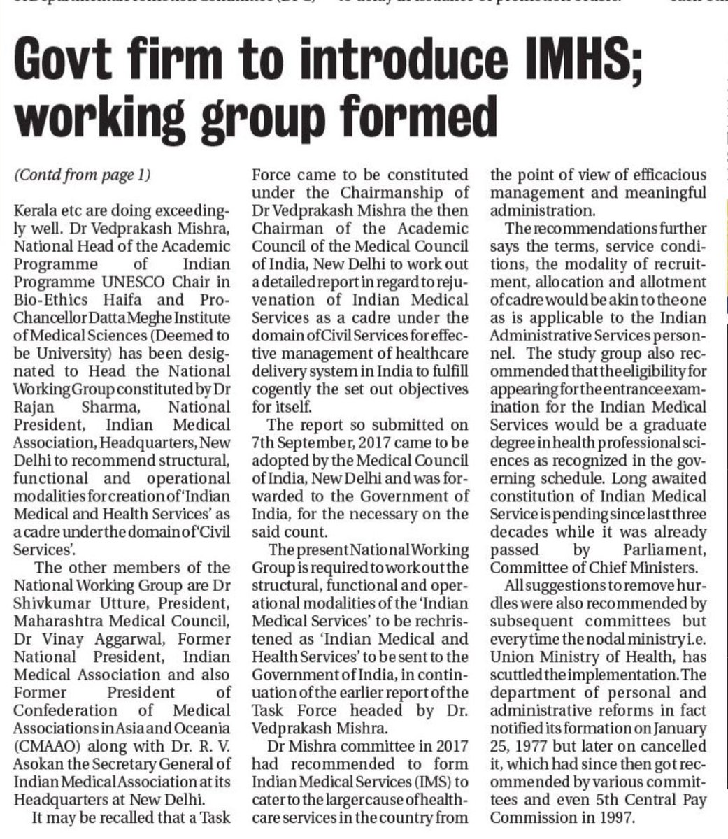 drlakshyamittal's tweet photo. Finally a good news regarding..Our Demand for a separate Cadre i.e.,
#IMS “INDIAN MEDICAL SERVICES”
⏩#IMHS “INDIAN MEDICAL HEALTH SERVICES”💯 https://t.co/1L2VIAPAy9