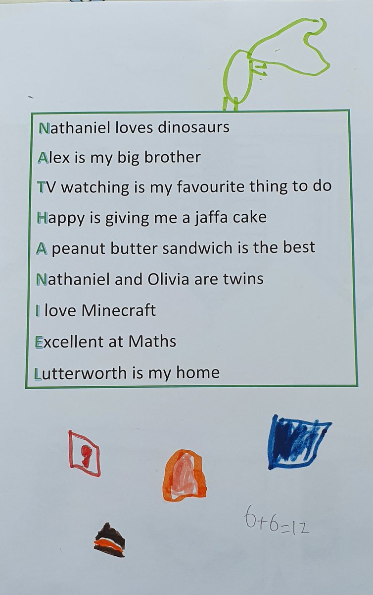amandajph's tweet photo. Nathaniel and Olivia enjoyed writing their acrostic poems @SherrierY1 First they hand wrote them, then we printed and illustrated them. https://t.co/GMcn8gDzxg