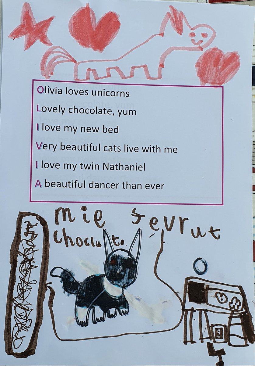 amandajph's tweet photo. Nathaniel and Olivia enjoyed writing their acrostic poems @SherrierY1 First they hand wrote them, then we printed and illustrated them. https://t.co/GMcn8gDzxg