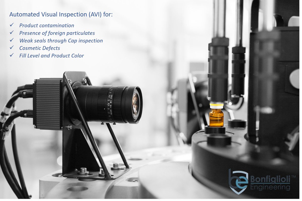 bonfiglioli_eng's tweet photo. Visual Inspection technology follows the GAMP 5 guidelines to detect:
 Product contamination
 Presence of foreign particulates
 Weak seals through Cap inspection
 Cosmetic Defects
 Fill Level and Product Color
Learn more: https://t.co/0G5UFBAoUs https://t.co/An6cJTq5LS